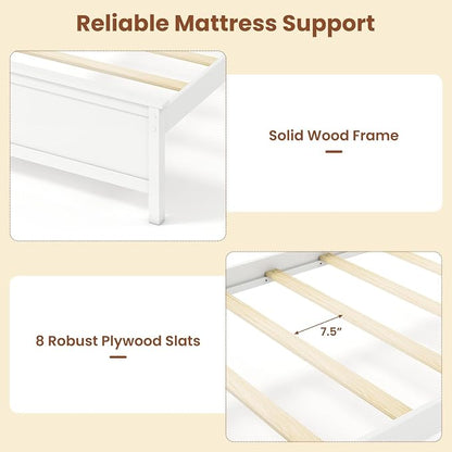 Giantex Twin Size Wooden Bed Frame with Headboard, Wood Slat Support | Farmhouse Platform Bed with Heavy Duty Mattress Foundation, Under-Bed Storage, No Box Spring Needed, Easy Assembly (White)