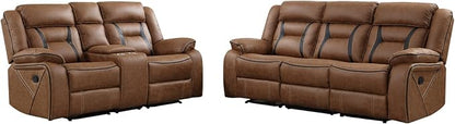 EBELLO Manual Recliner Sofa Set, Faux Leather Reclining Living Room Furniture Set, Included Recliner Chair and 3 Seat Manual Recline Sofa, Brown