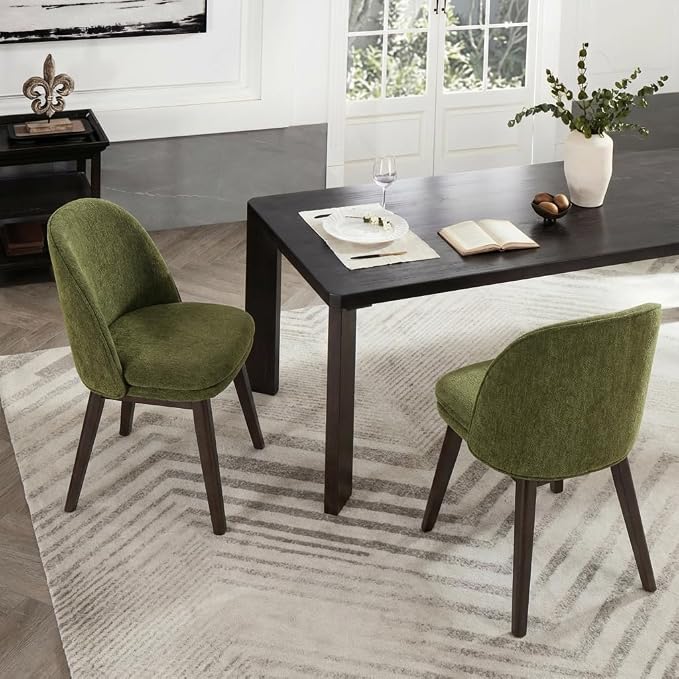 KISLOT Wooden Dining Chairs Set of 4, Fabric Upholstered Modern Dining Room Chairs with Double-Layer Thick Seat Cushion & Ergonomic Backrest for Restaurant, Kitchen and Café, Green, 2 Boxs