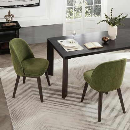 KISLOT Wooden Dining Chairs Set of 4, Fabric Upholstered Modern Dining Room Chairs with Double-Layer Thick Seat Cushion & Ergonomic Backrest for Restaurant, Kitchen and Café, Green, 2 Boxs