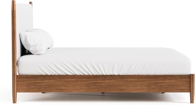 Furniture of America Wyatt Modern Solid Wood Bedroom Collection with Queen Bed Frame, Nightstands, Dresser with Mirror, Chest, No Box Spring Needed, Walnut, Boucle Platform, 6-Piece Set