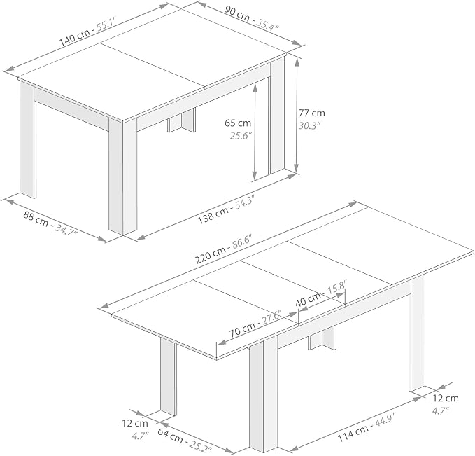 Mobili Fiver, Easy Extendable Dining Table, 55.1(86.6) x35.4 in, Dark Walnut, Made in Italy