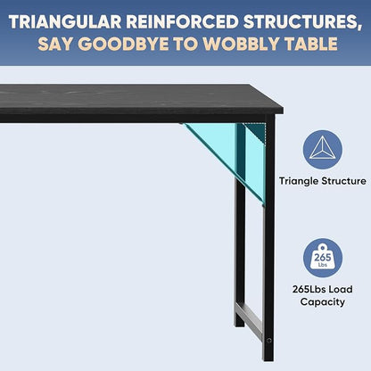 DUMOS 63 Inch Computer Desk Writing Gaming Study Work Large Desks for Bedroom Home Office with Metal Frame Simple Modern PC Compact Table Workstation, Wood Black