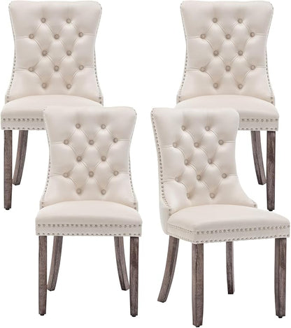 Hixkol Velvet Dining Chairs Set of 4,Upholstered Dining Chairs with Ring Pull Trim and Button Back,Modern Seating for Living Room, Bedroom, Kitchen (Beige)