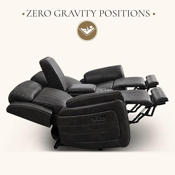 Power Loveseat Recliner Sofa with Zero Gravity, Adjustable Headrest, Power Reclining Loveseat with Console, Dual Ports, Electric Reclining Couch for Living Room (Charcoal, Loveseat)