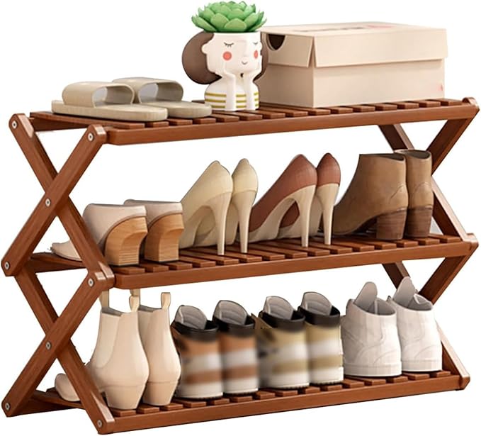 Bamboo Multilayer Foldable Tall Shoe Rack Boots Organizer Storage Sturdy Narrow Shoe Shelf for Entryway, Closet, Porch, Dorm, Living Room, Bedroom