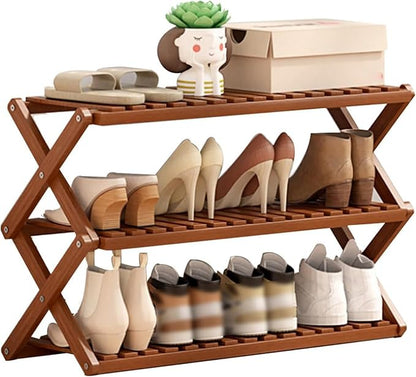 Bamboo Multilayer Foldable Tall Shoe Rack Boots Organizer Storage Sturdy Narrow Shoe Shelf for Entryway, Closet, Porch, Dorm, Living Room, Bedroom