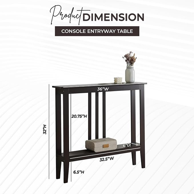 Kings Brand Narrow Console Table w/Storage Shelf, Sofa Entryway, Espresso | Narrow Console Table with Storage Shelf – Slim Design Fits Entryways, Hallways, Behind Sofas, Shelf Décor, Books, Essentials
