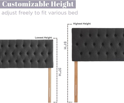 Tufted Upholstered Twin Size Bed Headboard in Modern Button Design, Adjustable Solid Wood Head Board, Premium Linen Fabric Padded Headboards in Bedroom (Dark Grey)