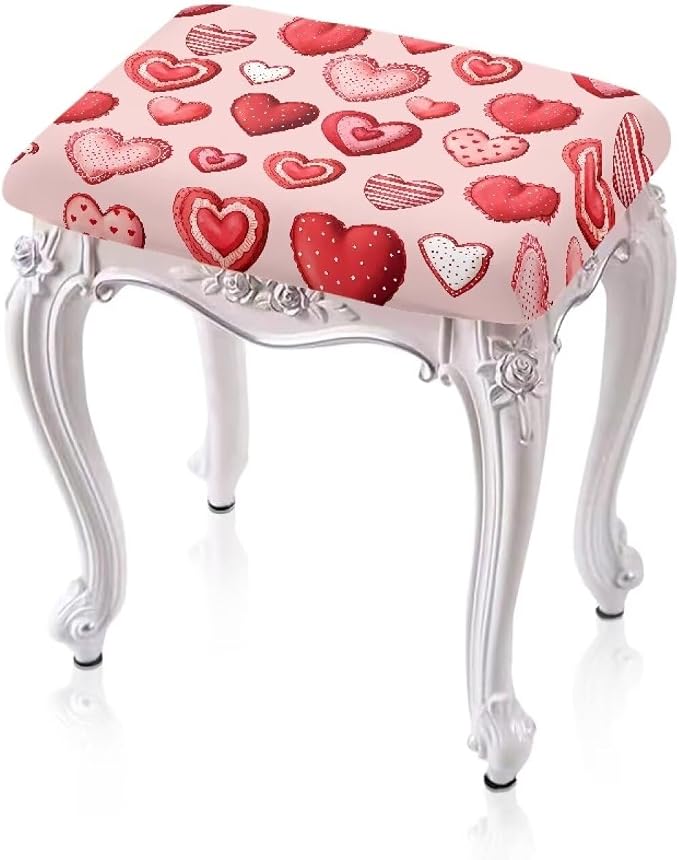 Pink Bar Stool Covers Mothers Day Heart Bar Stool Cover Rectangle Set of 2 Stretch Vanity Chair Cover for Living Room Kitchen Counter Foot Bench Covers Rectangular