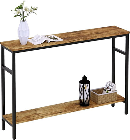 Timberer Narrow Console Table, 47 Inch Sofa Table with Adjustable Shelf, 2-Tier Long Skinny Table for Hallway, Entryway, Living Room, Foyer, Rustic Brown