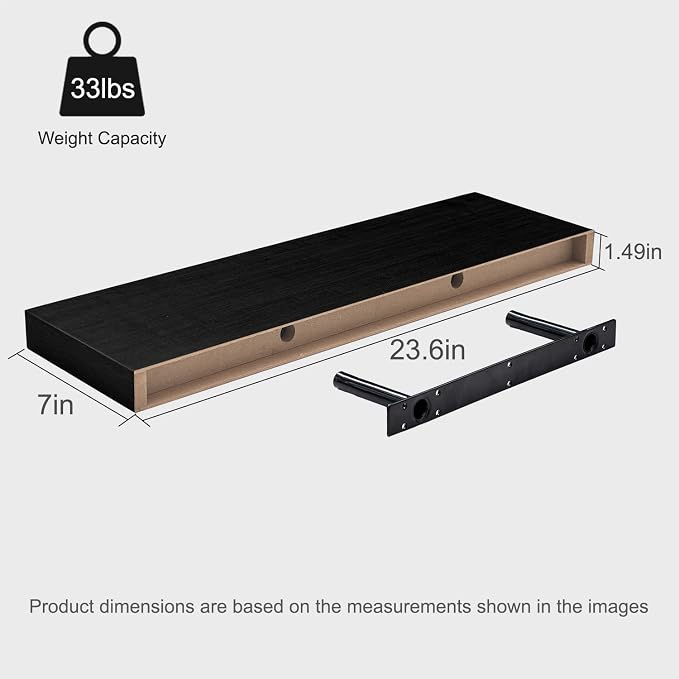 Floating Shelves for Wall, 23.6'' Black Wall Shelves for Bathroom,Bedroom,Living Room,Kitchen & Study Room,33 lbs Capacity
