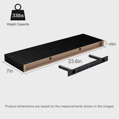 Floating Shelves for Wall, 23.6'' Black Wall Shelves for Bathroom,Bedroom,Living Room,Kitchen & Study Room,33 lbs Capacity