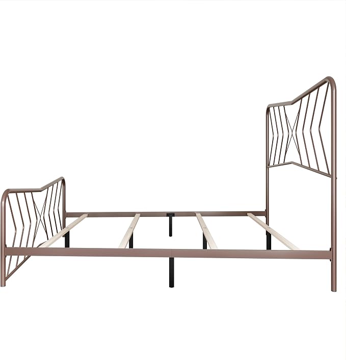 HOME DESIGN Fargo Full Size Metal Bed Frame, Minimalist Headboard and Footboard Design, Sturdy Metal Construction, Easy Assembly, Transitional, Pink