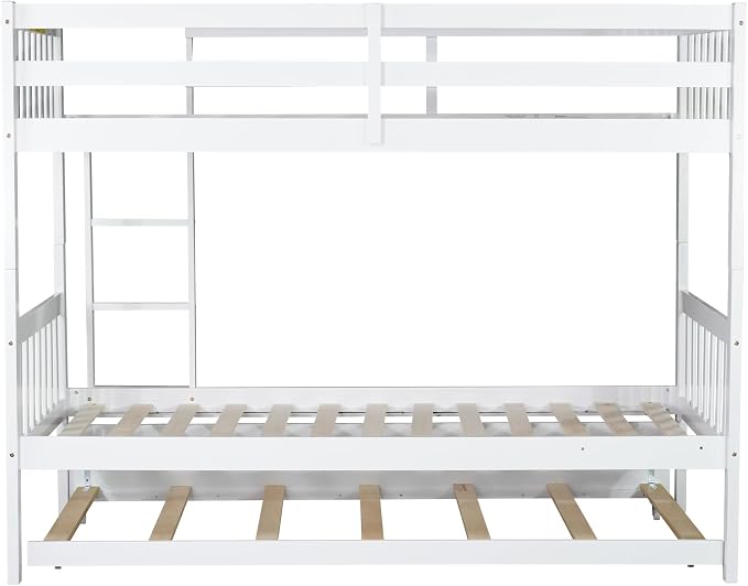 Harper & Bright Designs Convertible Wood Twin-Over-Twin Bunk Bed with Trundle and Ladder - Can Be Divided Into Two Platform Beds (White)