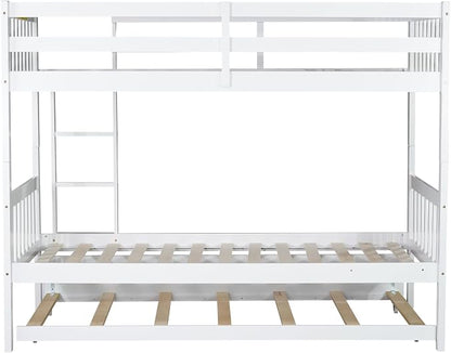 Harper & Bright Designs Convertible Wood Twin-Over-Twin Bunk Bed with Trundle and Ladder - Can Be Divided Into Two Platform Beds (White)