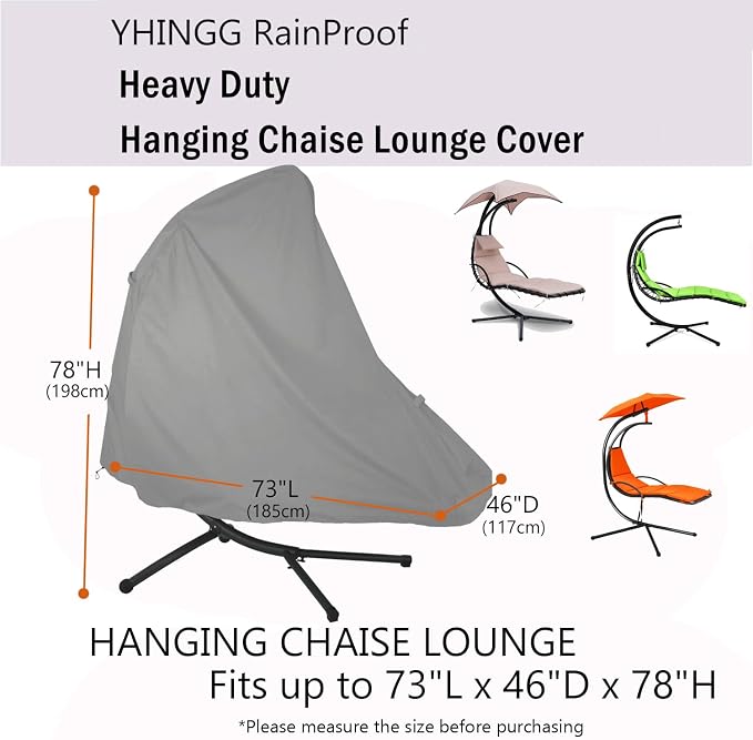 Patio Hanging Chaise Lounge Cover 73 Inch Waterproof 900D Heavy Duty Outdoor Swing Chair Cover for Hammock(Grey)