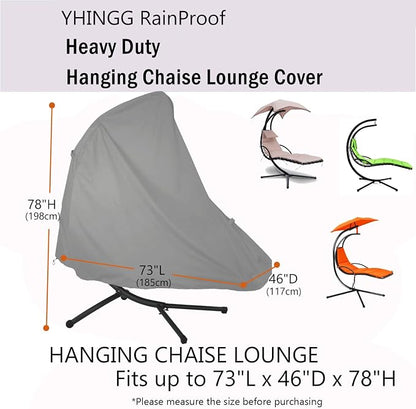 Patio Hanging Chaise Lounge Cover 73 Inch Waterproof 900D Heavy Duty Outdoor Swing Chair Cover for Hammock(Grey)