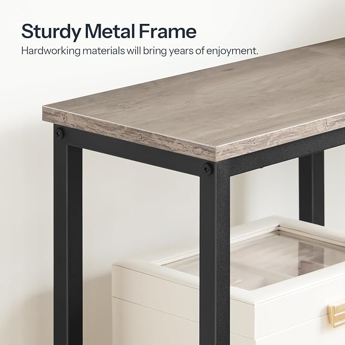 HOOBRO Narrow Console Table, Sofa Table, 4-Tier Industrial Entryway Table with Metal Mesh Shelf, Hallway Table with Adjustable Feet, for Entryway, Living Room, Hallway, Greige and Black BG79XG01