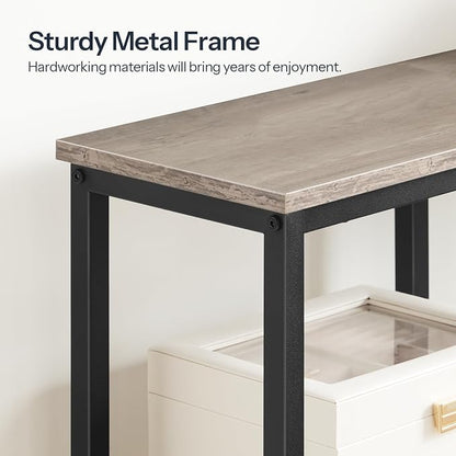 HOOBRO Narrow Console Table, Sofa Table, 4-Tier Industrial Entryway Table with Metal Mesh Shelf, Hallway Table with Adjustable Feet, for Entryway, Living Room, Hallway, Greige and Black BG79XG01