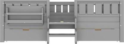 Bellemave Full Size Kids Bed with high Rails and with Built-in Bookshelf and Drawers for Kids, Girls, Boys, Wood Montessori Bed Without Door, Gray