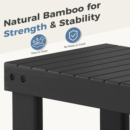 DUMOS Wooden Shoe Rack Bench with Storage, 3-Tier Bamboo Entryway Benches, Shoe Rack Holds Up to 286 lb Storage Organizer, 11.3 x 27.6 x 18 Inches, Suitable for Bedroom Living Room Balcony, Black