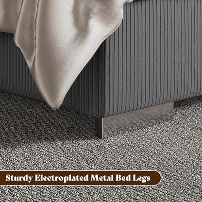 AMERLIFE Queen Bed Frame with Fireplace, Upholstered Headboard, Dark Gray