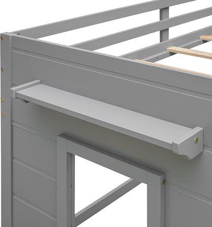 Bellemave Twin Size Low loft Bed for Kids,Wood Modern Farmhouse Twin Loft Bed with and Drawer Storage, No Box Spring Needed, Gray