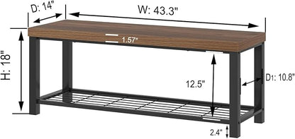 FOLUBAN Modern Entryway Bench - Rustic Wood and Metal Shoe Storage for Hallway Front Door Entrance, Industrial Indoor Seat for Bedroom Living Room, 43 Inch Walnut