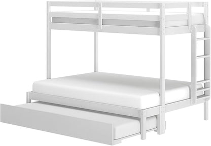 Grain & Grove Bear Twin Over Full Bunk Bed with Storage Drawers, Sturdy Bunk Bed Frame for Kids, Plywood Bunk with Ladder, Guardrail, and Slats, No Box Spring Required, Brushed White
