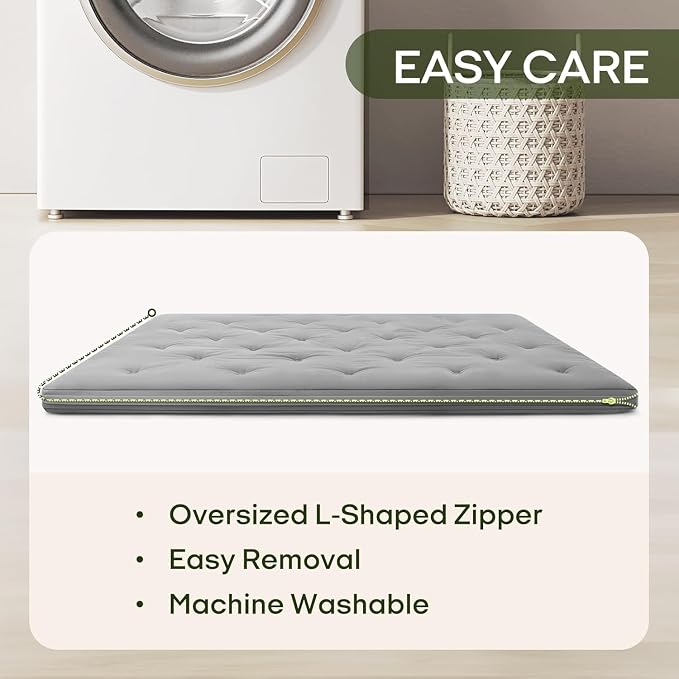 ZonLi Japanese Floor Futon Mattress King Size 76"x 80",100% Cotton Cover 4'' Thicken Tatami Mattress,Foldable Sleeping Pad,Portable Dormitory Tatami Mat(Light Grey)