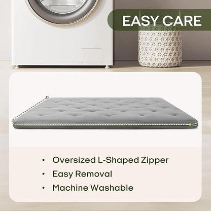 ZonLi Japanese Floor Futon Mattress King Size 76"x 80",100% Cotton Cover 4'' Thicken Tatami Mattress,Foldable Sleeping Pad,Portable Dormitory Tatami Mat(Light Grey)