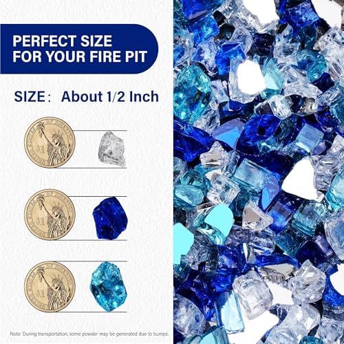 NUPICK 10 Pound Fire Glass, 1/2 Inch Reflective Fire Pit Glass Rocks