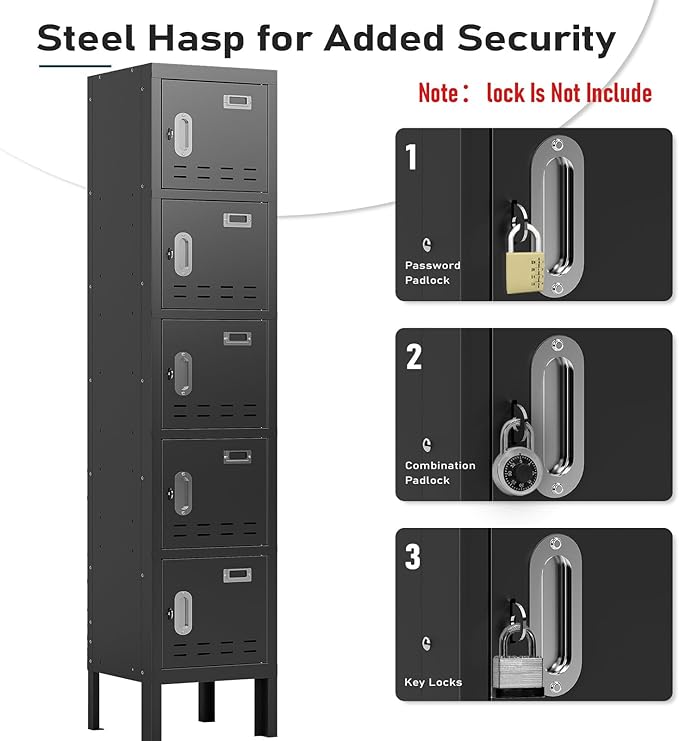 BUTISOW Metal Lockers - 66" Height Steel Lockers for Employees with 5 Door Storage Locker with Card Slot for Employees Gym School Home Office Garage - Assembly Required