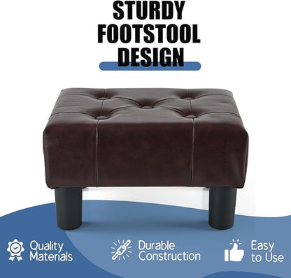 BRIAN & DANY Small Foot Stool, Leather Foot Stools with Legs, Stable Small Footstool for Living Room, Brown