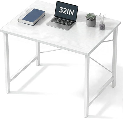 Sweetcrispy 32 Inch Small Computer Desk, Home Office Desk, Small Study Workstation for Bedroom, Study Table with X-Shaped, Modern Simple Gaming Table, White