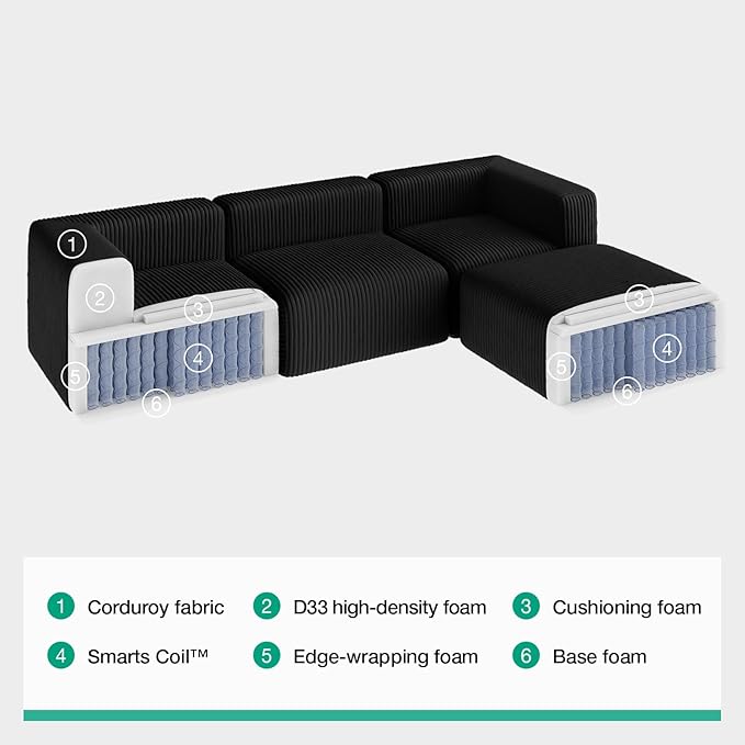 Novilla 141" Modular Sectional Sofa, Modern Cloud Sectional Couch with Smarts Coil® Support, U-Shape Boneless Couch for Living Room Apartments Bedroom, No Assembly Required (4 Seat w/ 2 Ottoman)