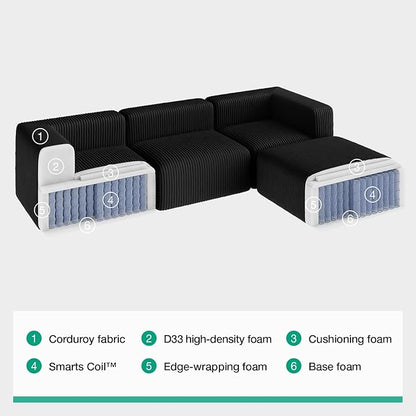 Novilla 141" Modular Sectional Sofa, Modern Cloud Sectional Couch with Smarts Coil® Support, U-Shape Boneless Couch for Living Room Apartments Bedroom, No Assembly Required (4 Seat w/ 2 Ottoman)