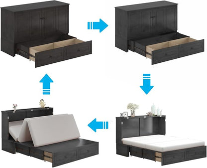 Mjkone 63" Width Queen Size Murphy Bed Cabinet with USB Charging Station, Modern Murphy Cabinet Beds with Drawers, Chest Cabinets Wall Beds for Home Apartment, Dark Grey
