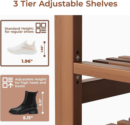 27.6" Bamboo Shoe Bench with Cushion, 3-Tier Adjustable Storage Bench for Entryway, Heavy Duty Shoe Rack Organizer with Removable Soft Cushion for Living Room Bedroom Hallway