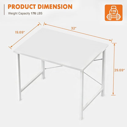 Sweetcrispy 32 Inch Small Computer Desk, Home Office Desk, Small Study Workstation for Bedroom, Study Table with X-Shaped, Modern Simple Gaming Table, White