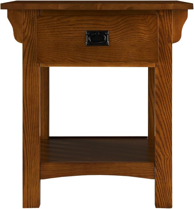 Leick Home Mission End Table, Solid Wood, 1 Storage Drawer, Additional Secret Compartment, Bottom Display Shelf, Easy-Assembly, Medium Oak, 20.0 in. L x 24.0 in. W x 24.0 in. H, 8222-SC