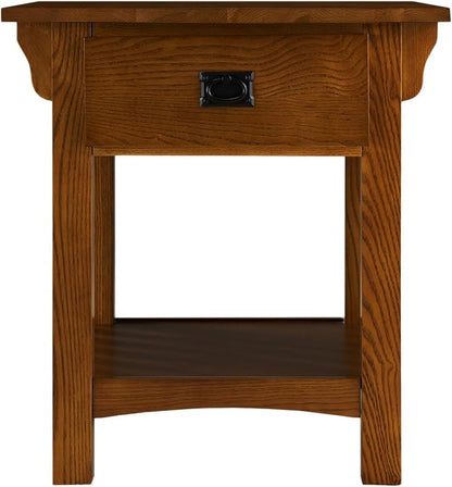 Leick Home Mission End Table, Solid Wood, 1 Storage Drawer, Additional Secret Compartment, Bottom Display Shelf, Easy-Assembly, Medium Oak, 20.0 in. L x 24.0 in. W x 24.0 in. H, 8222-SC
