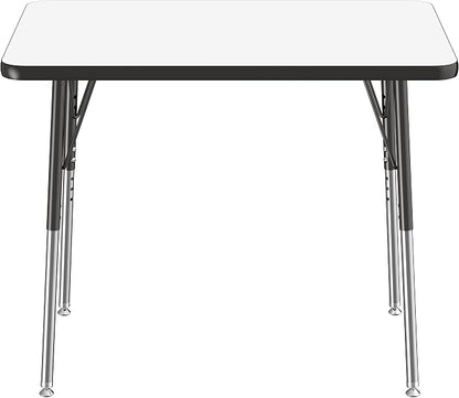 FDP Dry-Erase Rectangle Activity School and Office Table (24 x 36 inch), Standard Legs with Swivel Glides, Adjustable Height 19-30 inches; Quick Ship Single Box - Whiteboard Top and Black Edge