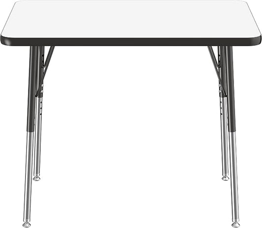FDP Dry-Erase Rectangle Activity School and Office Table (24 x 36 inch), Standard Legs with Swivel Glides, Adjustable Height 19-30 inches; Quick Ship Single Box - Whiteboard Top and Black Edge