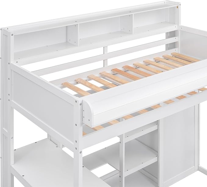 Ball & Cast Twin Size Loft Bed with Big Storage Under-Bed Desk & Staircase,Wooden Bedframe W/Integrated Wardrobe,Drawers & Shelves,Space-Saving,Modern Furniture for Boy Girl Teens Small Bedroom,Gray