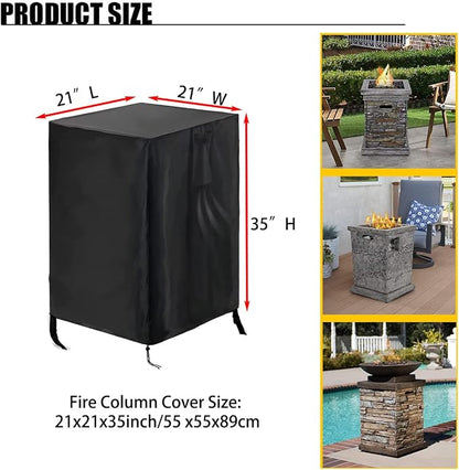 POMER Fire Column Cover,21inch Square Firepit Cover for Patio Fire Column Waterproof Outdoor Fireplace- 21"Lx21"Wx35"H