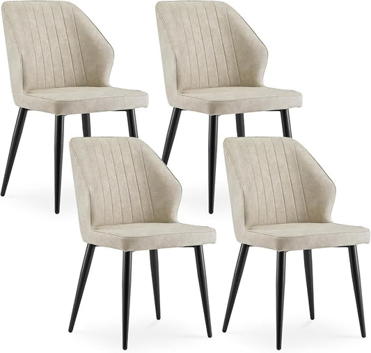 CLIPOP Faux Leather Dining Chairs Set of 4, Leather Dining Chairs, Mid-Century Modern Dining Room Chairs, Upholstered Kitchen Chairs with Metal Legs, Leisure Chair for Guest Reception Room - Beige