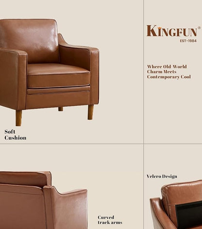 Kingfun Accent Chair Set of 2, Living Room Chairs, Faux Leather Reading Armchair, Mid Century with Solid Wood Foot, Upholstered Modern Decor for Bedroom, Apartment