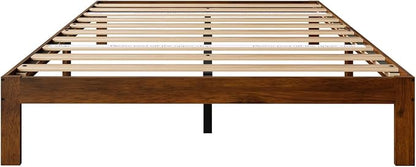 Novilla 12 Inch Queen Bed Frame, Classic Solid Wooden Platform Bed Frame Queen Size, Queen Size Bed Frame Without Headboard, Sturdy Wood Slat Support, No Box Spring Needed, Easy Assembly, Walnut